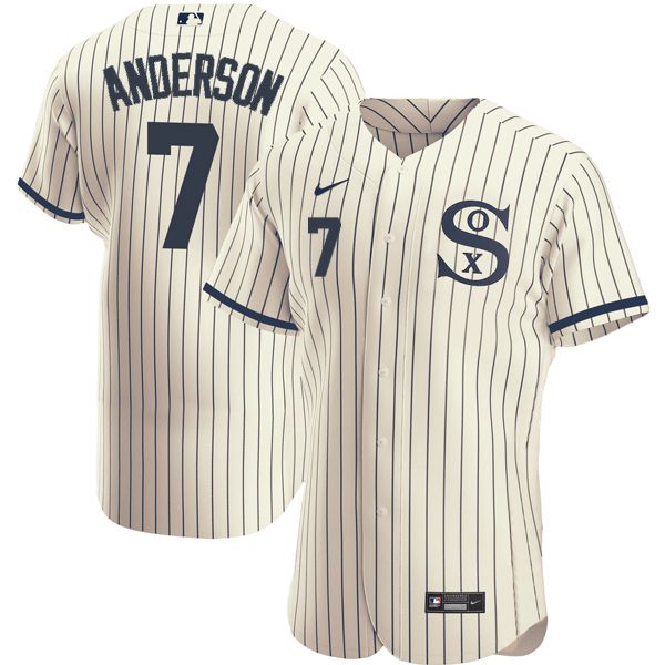 Men Chicago White Sox 7 Anderson Cream stripe Dream version Elite Nike 2021 MLB Jerseys